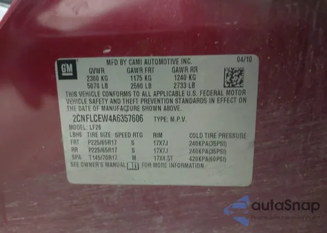 2010 Chevrolet Equinox Ls from USA, damaged, VIN 2CNFLCEW4A6357606